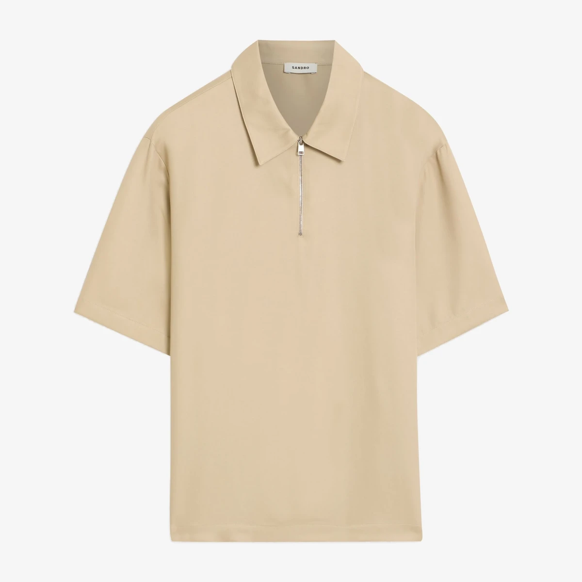 Sandro Lyocell-Blend Zip-Front Polo Shirt in Beige