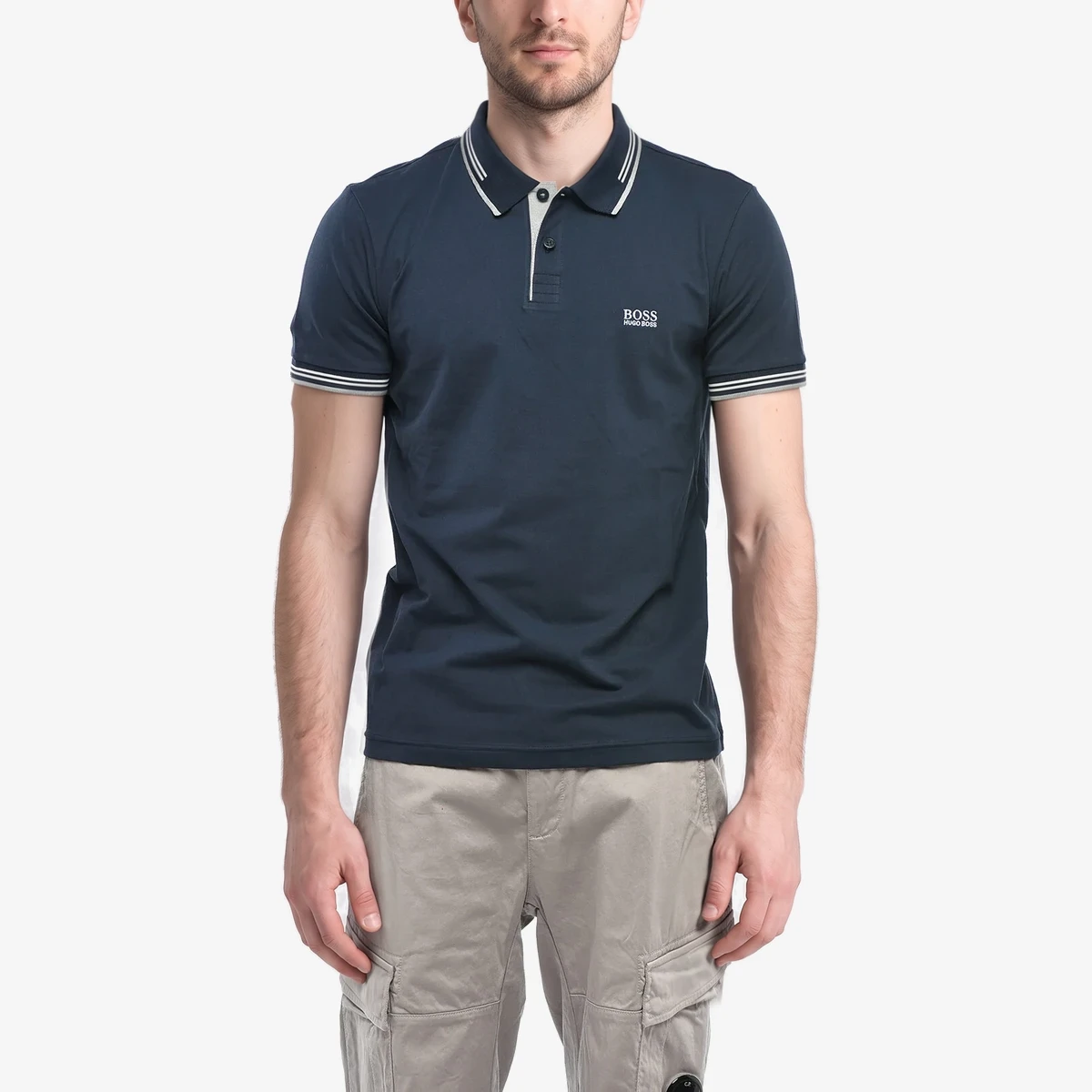 Hugo Boss BOSS Slim-Fit Two-Button Polo with Contrasting Details in Blue