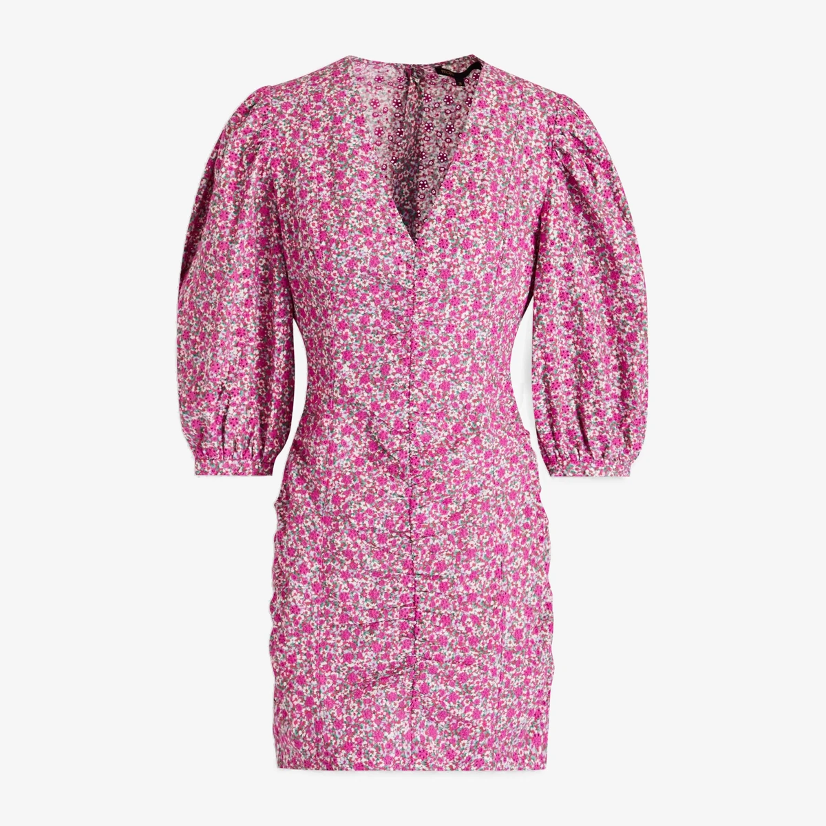 Maje Floral-Print Broderie Anglaise Cotton Mini Dress in Pink