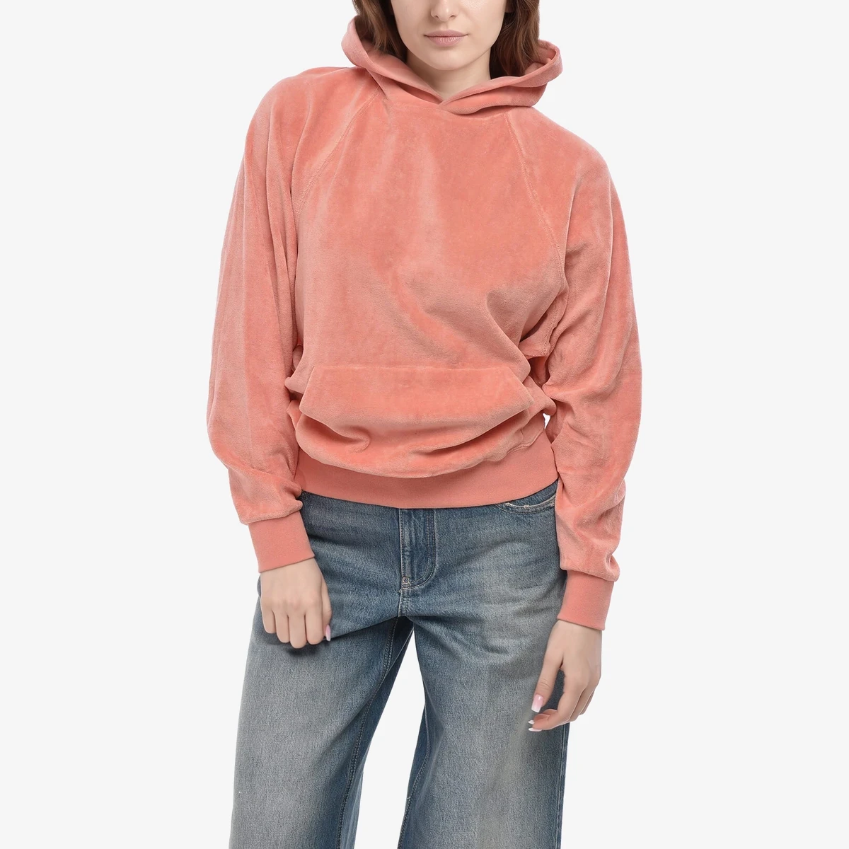 Fear of God ESSENTIALS Velour Hoodie With Kangaroo Pocket in Orange