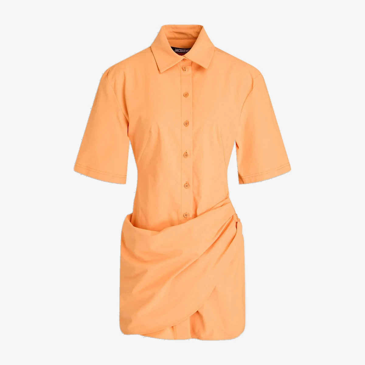 Jacquemus Cutout Draped Stretch-Twill Shirt Dress in Orange