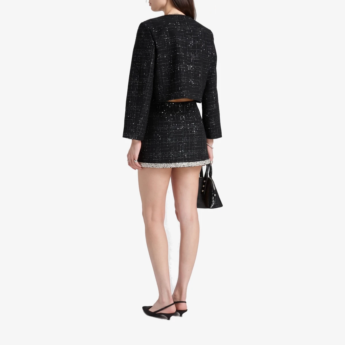 Skirt-Effect Embellished Tweed Shorts ხედი 3