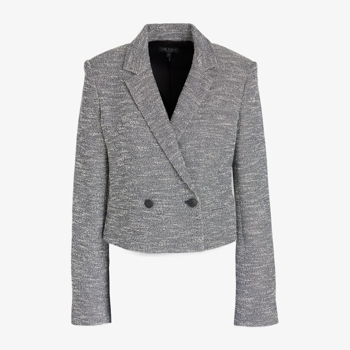 Rag & Bone Josie Cropped Double-Breasted Bouclé-Tweed Blazer in Blue