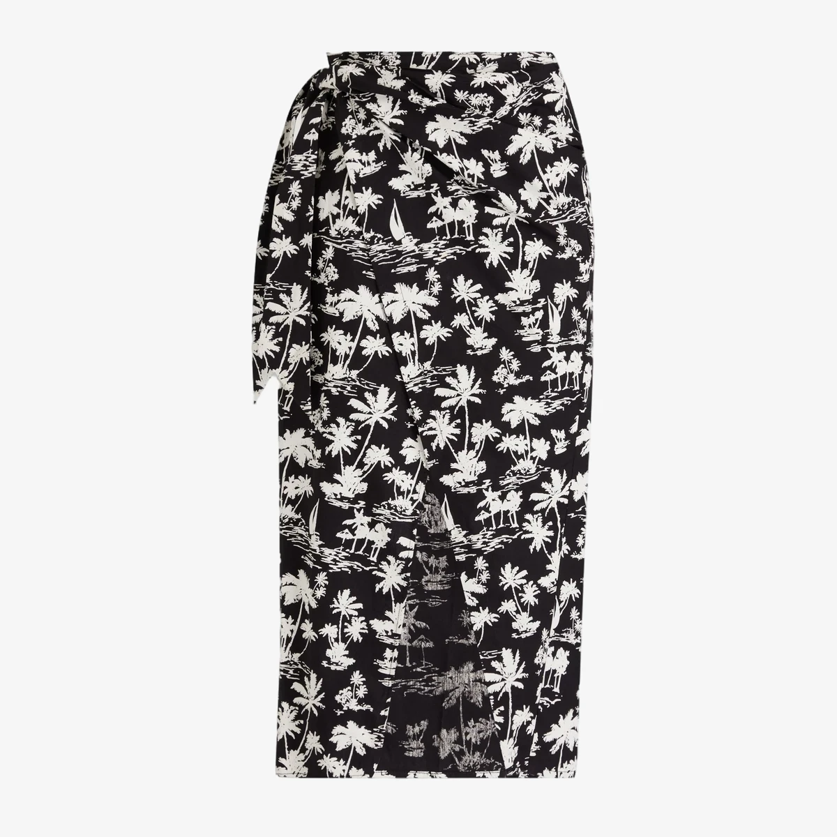 Maje Printed Cotton Midi Wrap Skirt in Black
