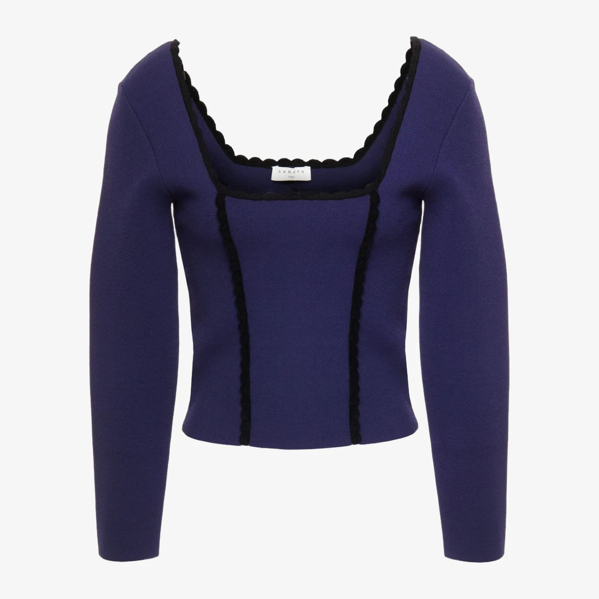 Sandro Velvet-Trimmed Ponte Top in Navy