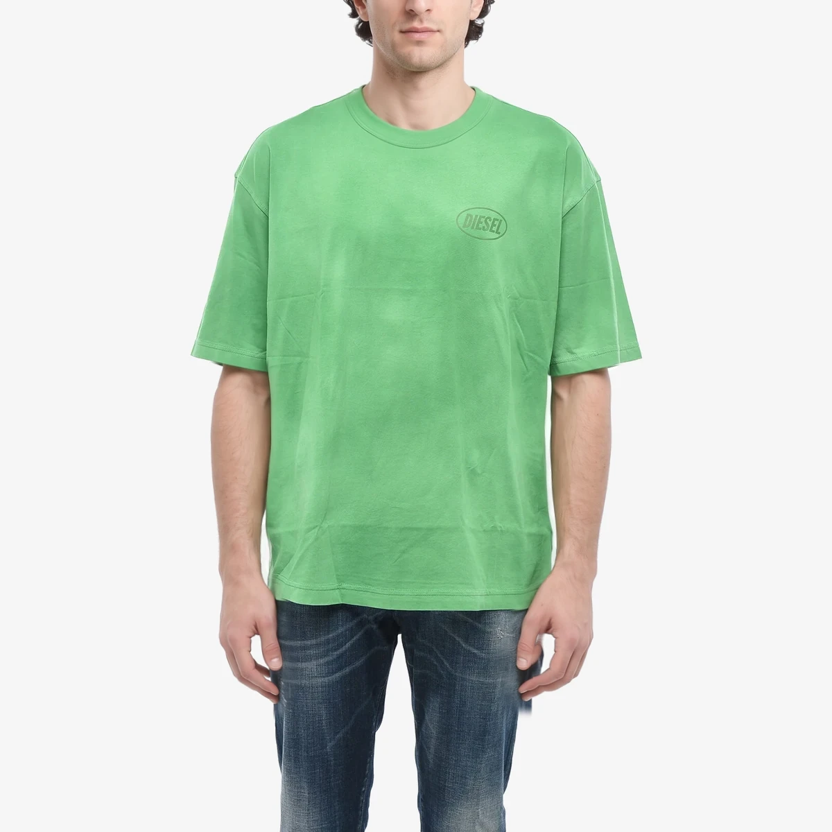 Diesel Cotton Crewneck T-Shirt T-WASH-OUT With Logo in Green