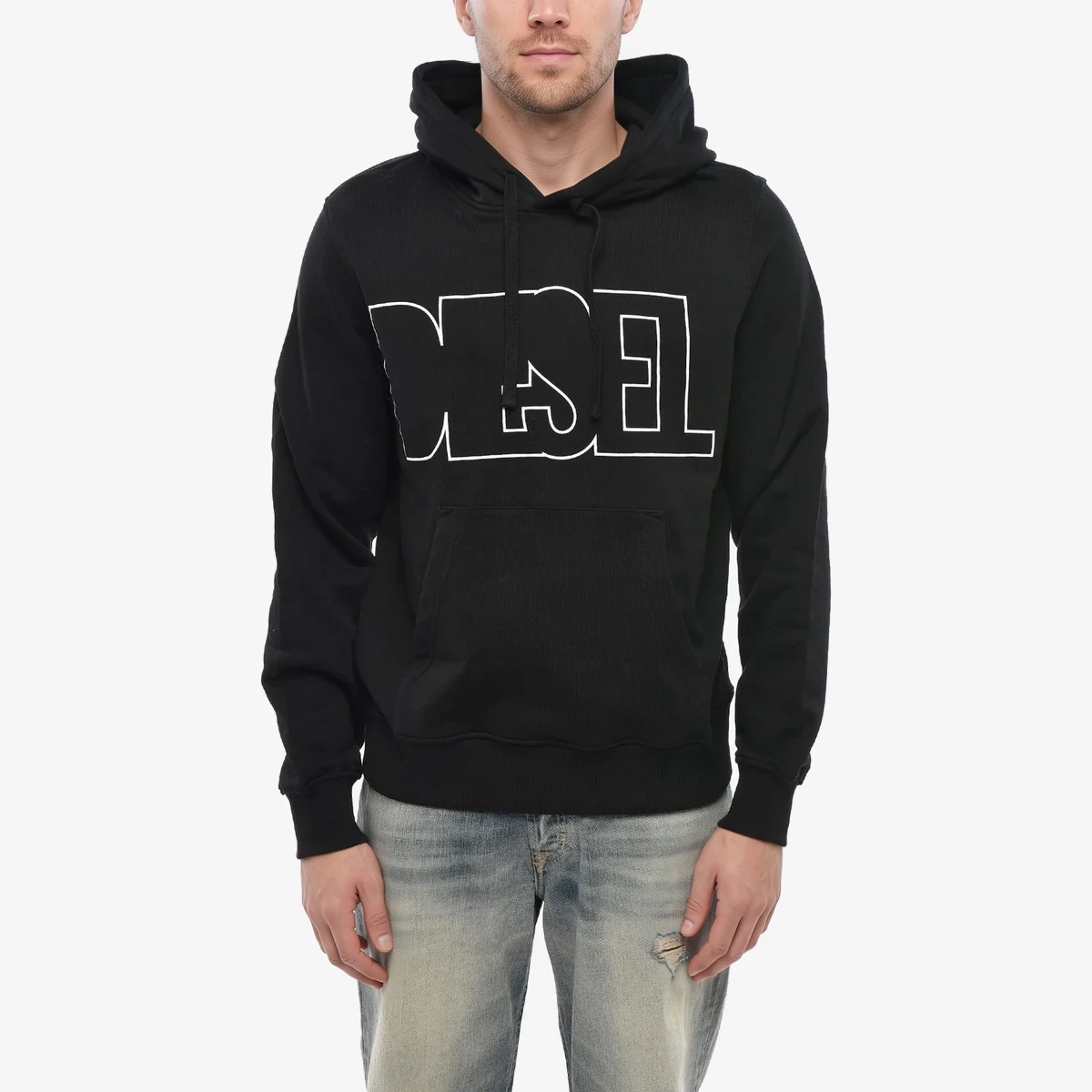 Diesel Cotton Hoodie S-GINN With Contrast Logo in Black