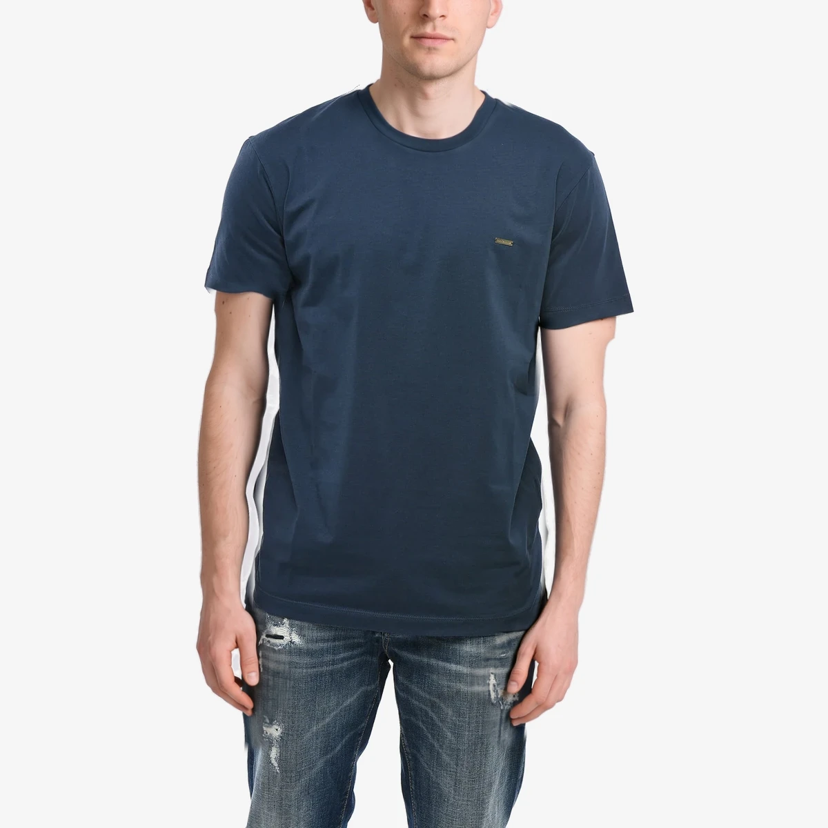 Dsquared2 Cotton Crew Neck T-Shirt with Logo Patch in Blue