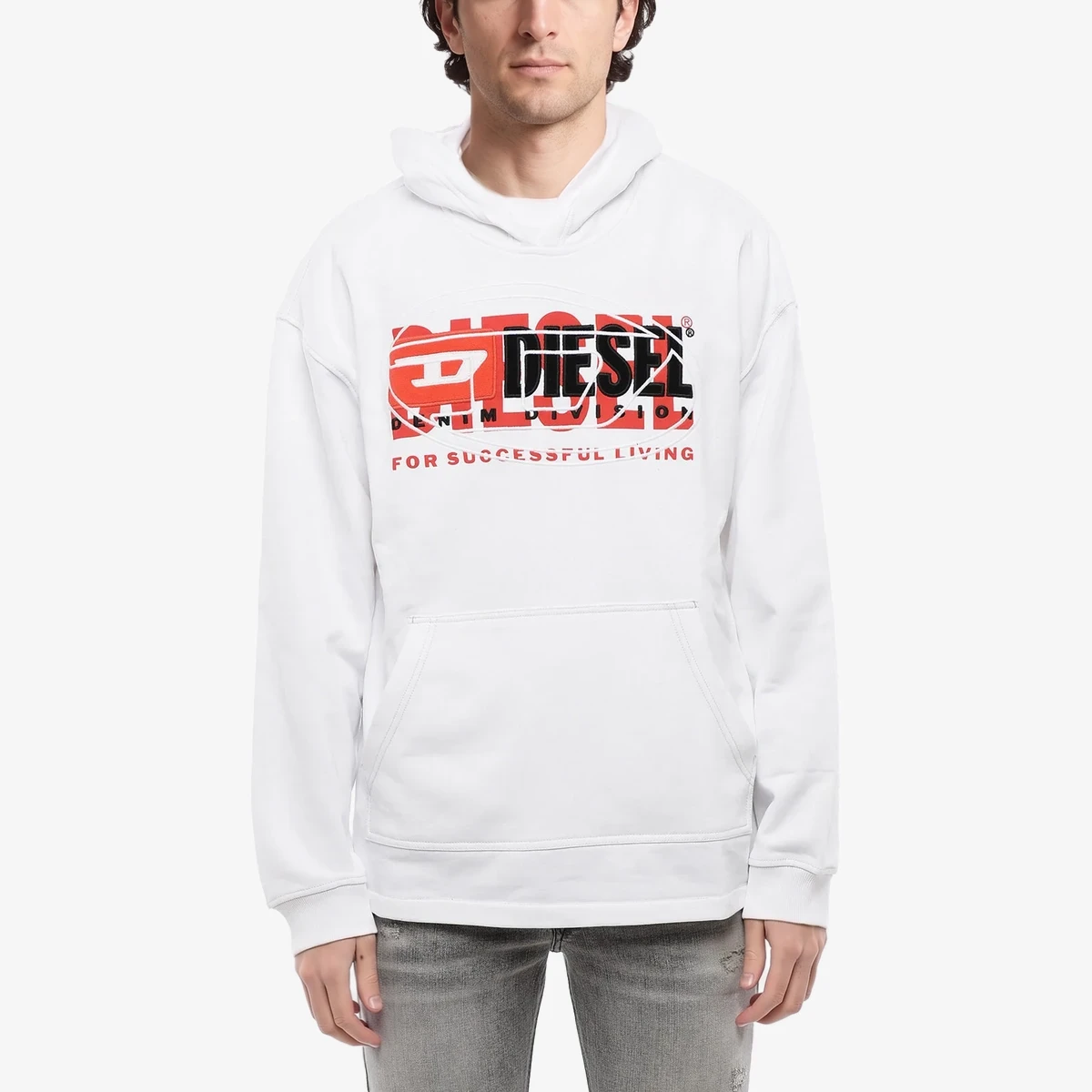 Diesel RED TAG Hooded Sweatshirt S-BAXT embroidered with Patch Pocket in White