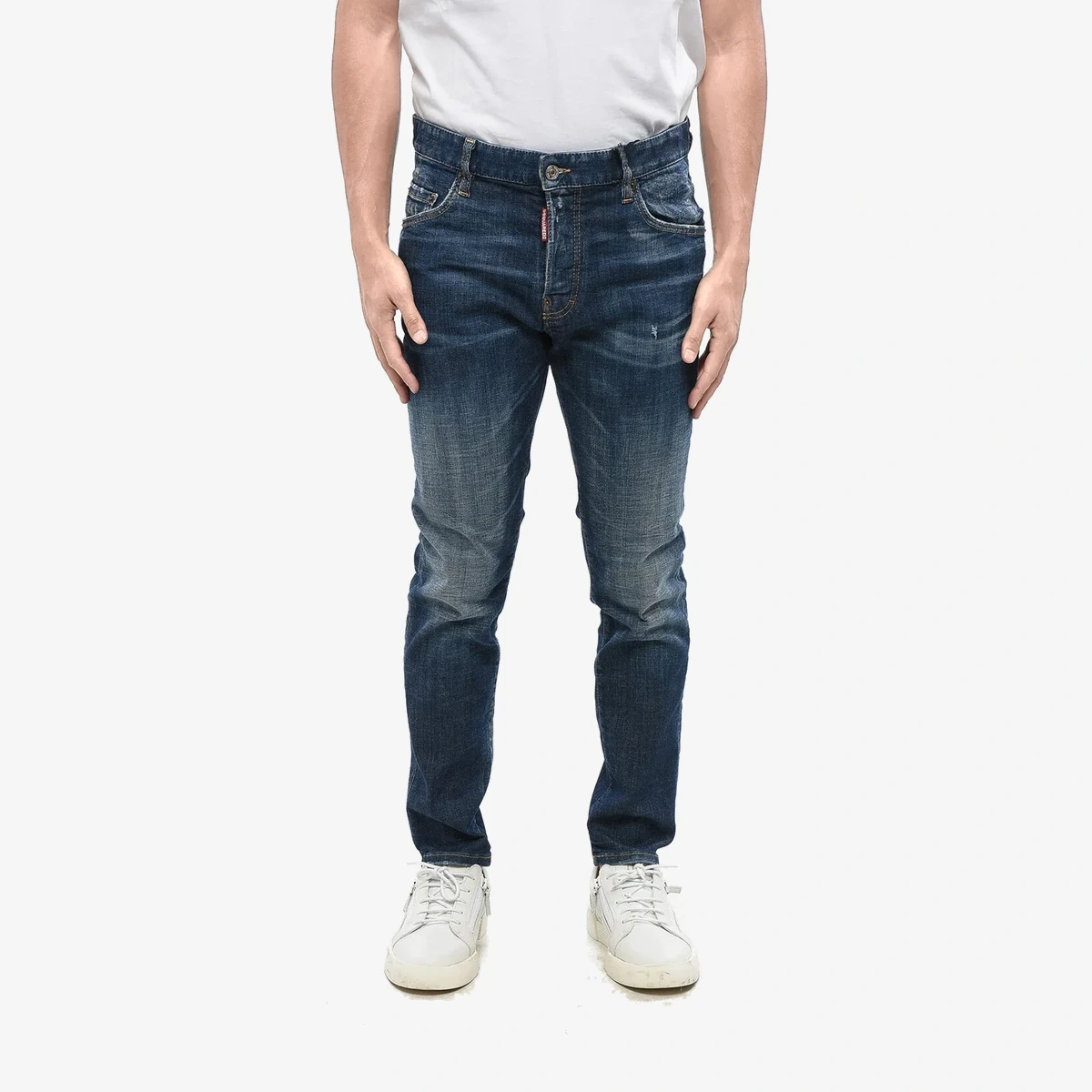 Dsquared2 Stretch Denim Jeans SKATER with Leather Patch 15cm in Blue