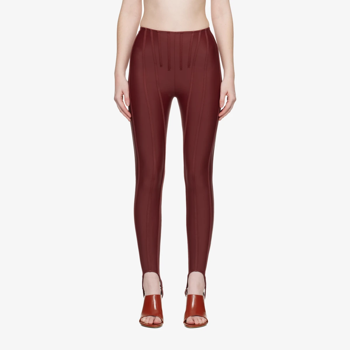 Mugler SSENSE Exclusive Burgundy Corseted Leggings in Red