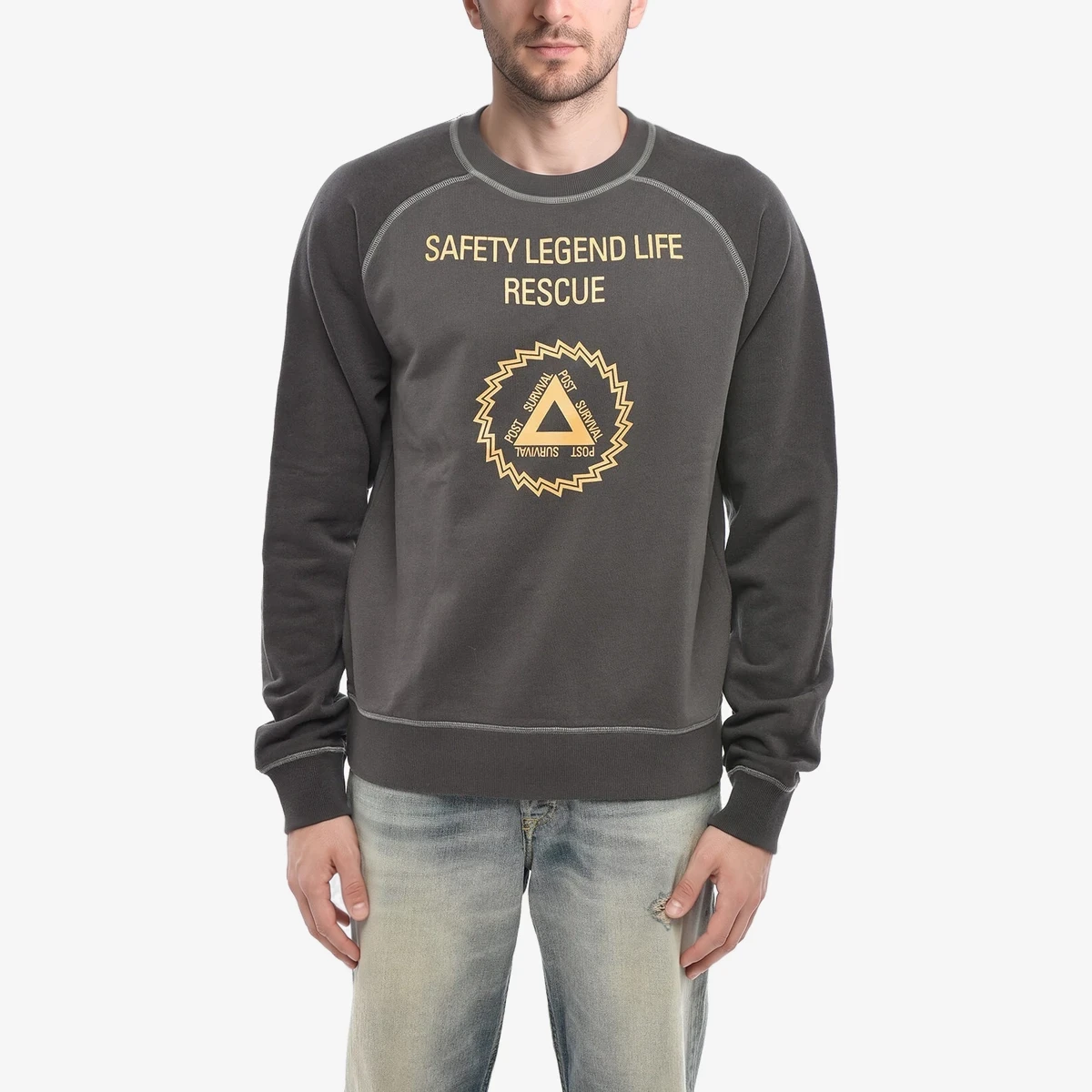 Diesel Cotton Crewneck Sweatshirt S-GIRLAN With Contrast Print in Grey