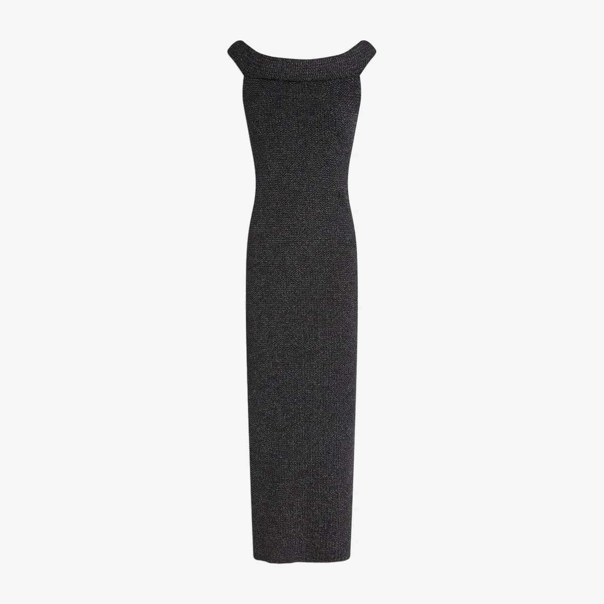 Toteme Off-the-Shoulder Metallic Knitted Midi Dress in Black