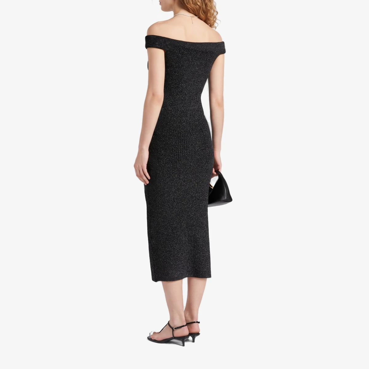 Off-the-Shoulder Metallic Knitted Midi Dress view 3