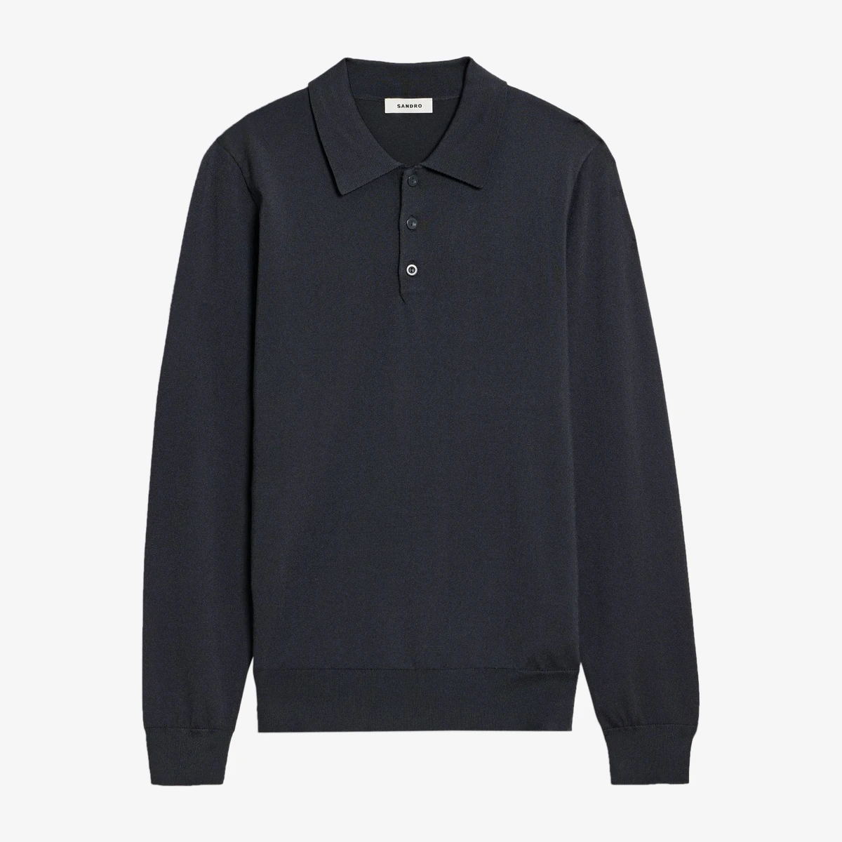 Sandro Knitted Long-Sleeve Polo Shirt in Navy