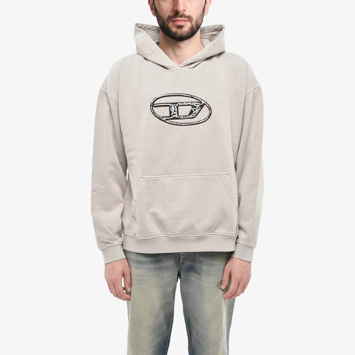 Diesel Cotton Hoodie S-BOXT with Maxi Front Monogram in Grey