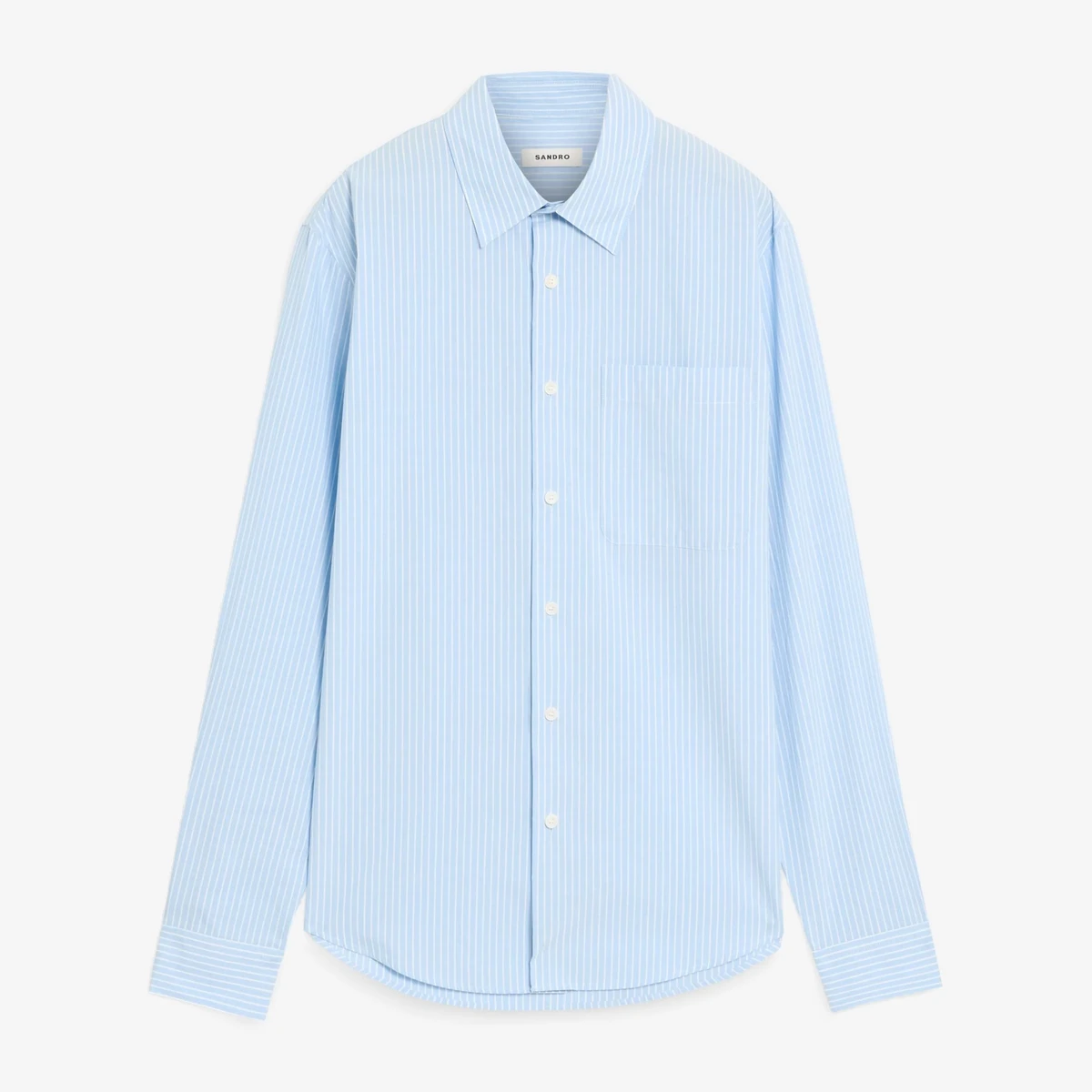 Sandro Striped Cotton-Poplin Shirt in Light Blue