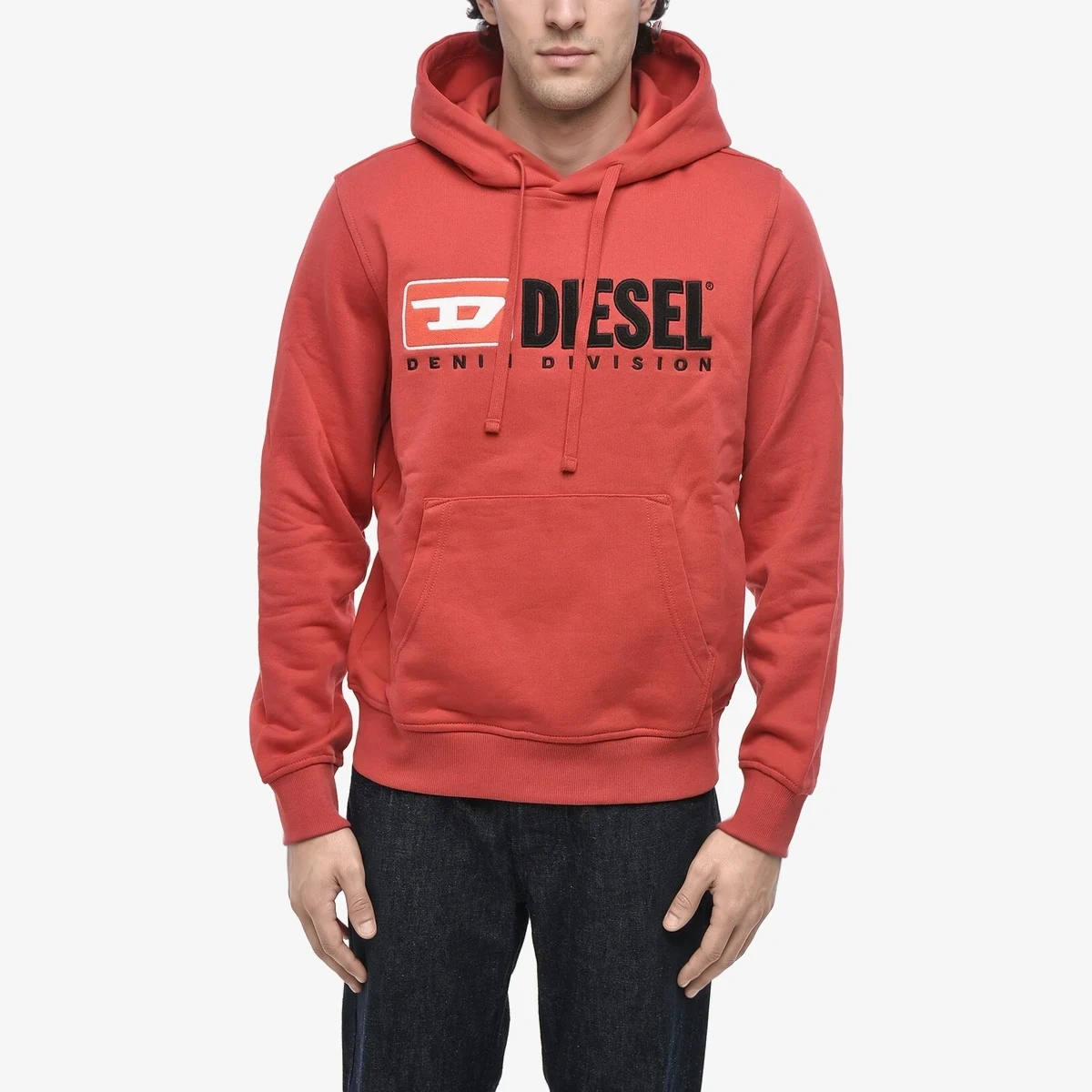 Diesel Brushed Cotton Hoodie S-GINN-HOOD-DIV With Oversized Embroidered Logo in Red