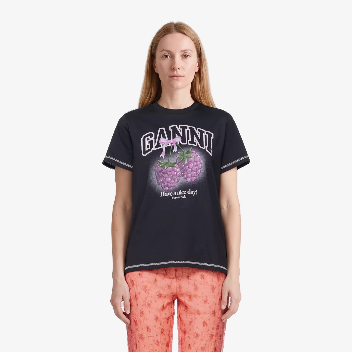 GANNI Black Raspberries T-shirt in Black