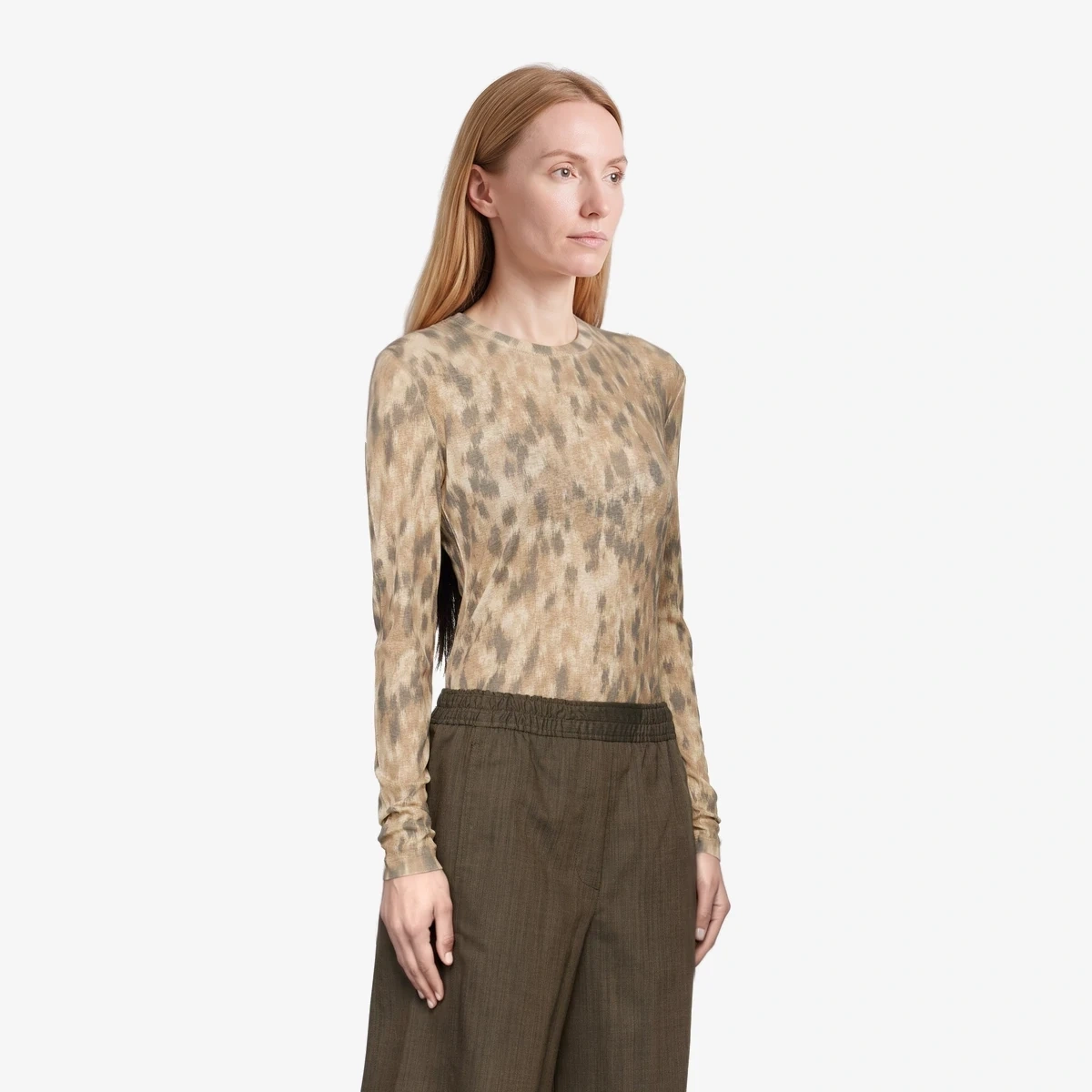 Beige Printed Marl Mesh Long-Sleeve T-shirt view 2