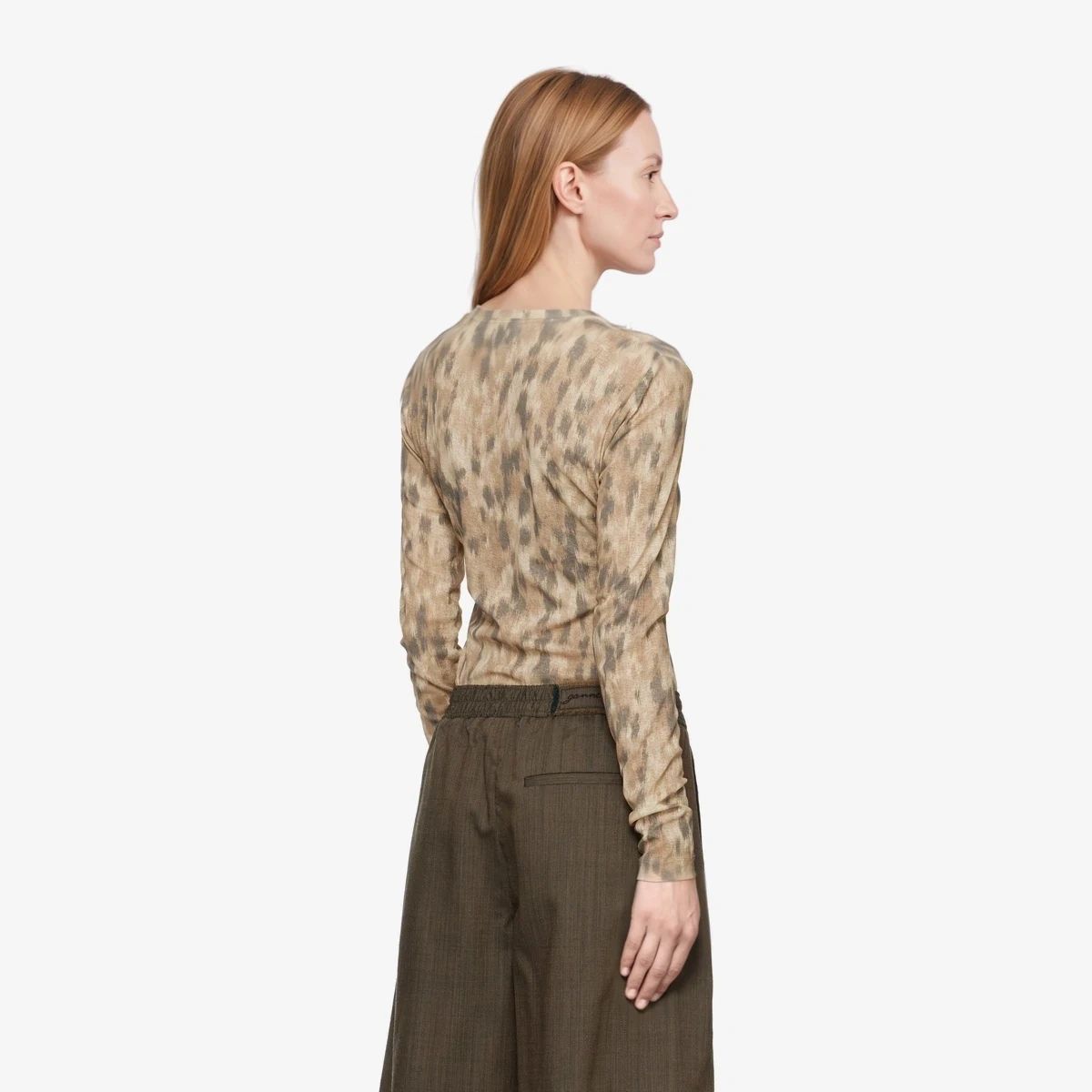 Beige Printed Marl Mesh Long-Sleeve T-shirt view 3