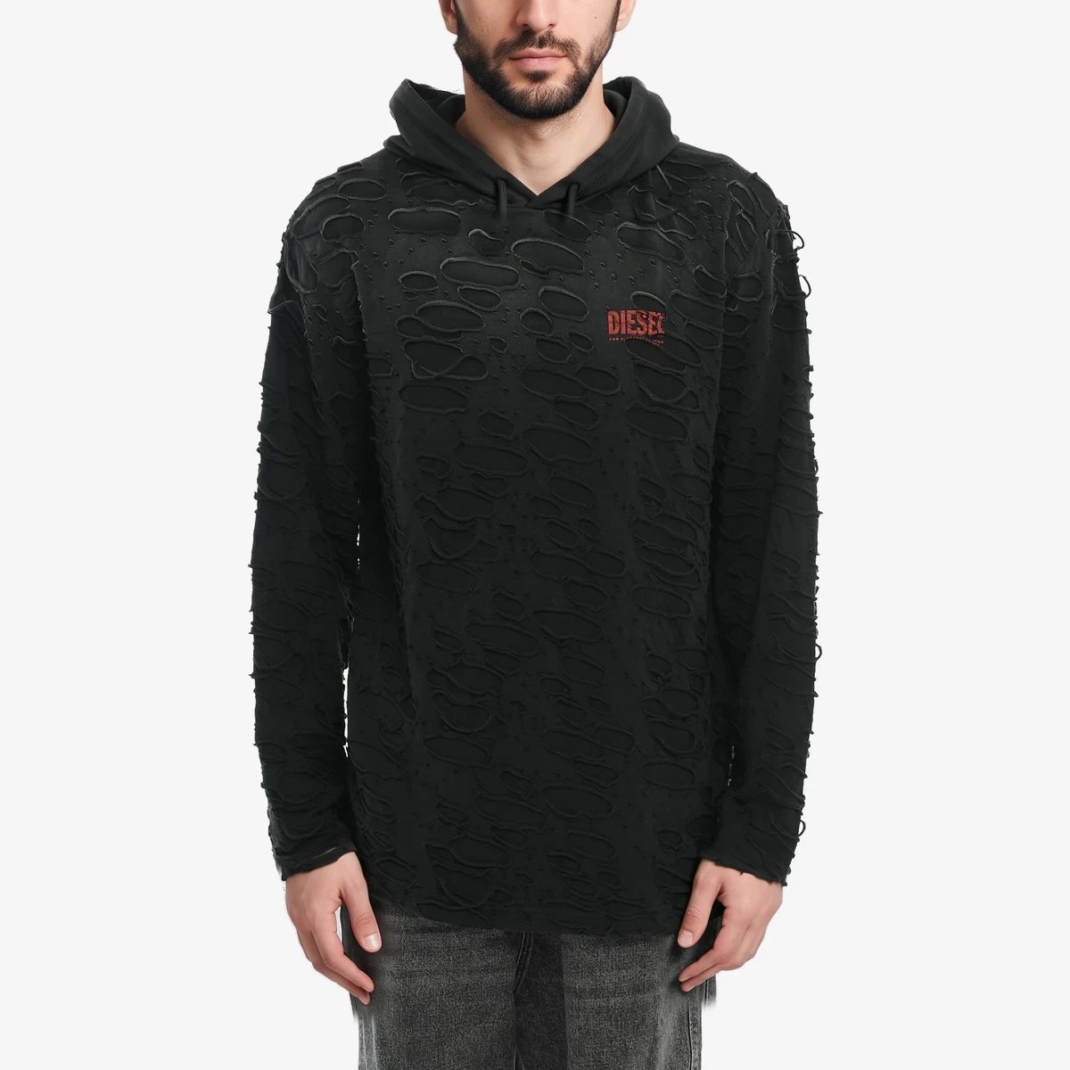 Diesel Long-Sleeve Hooded T-Shirt T-CRANE-LS in Black