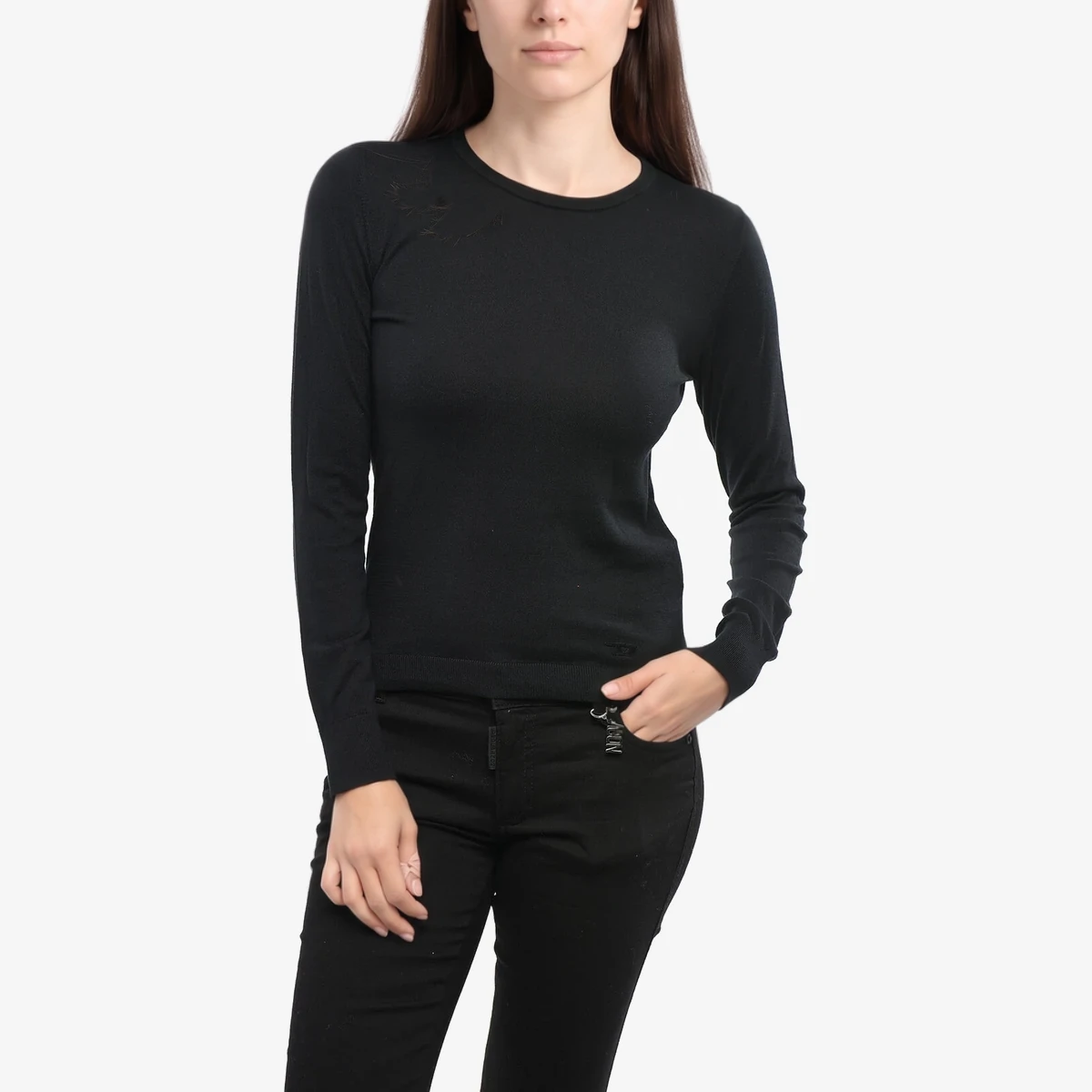Diesel Solid Cotton Crewneck Top M-ARIANNE-NEW in Black