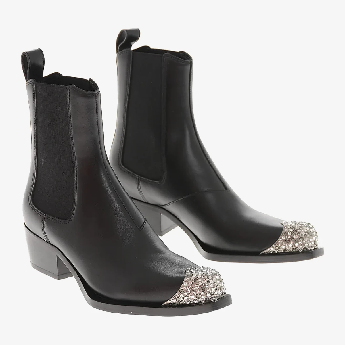 Diesel Leather Ankle Boots D-CALAMITY With Rhinestone Toe 5cm in Black