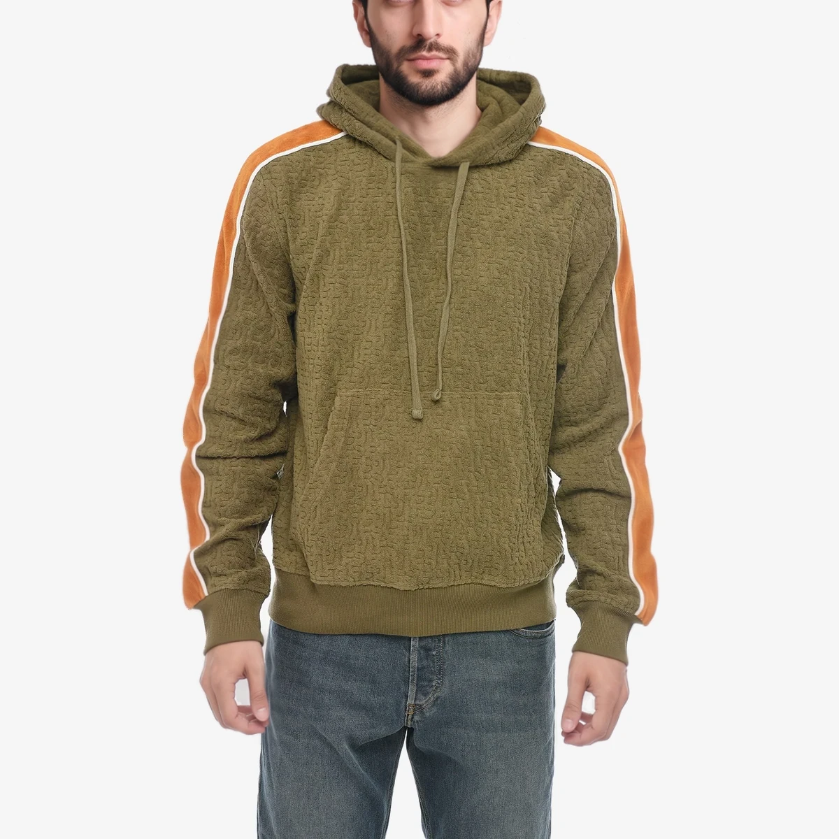 Diesel Chenille Contrast-Band Hooded Sweatshirt S-GINBERO in Green
