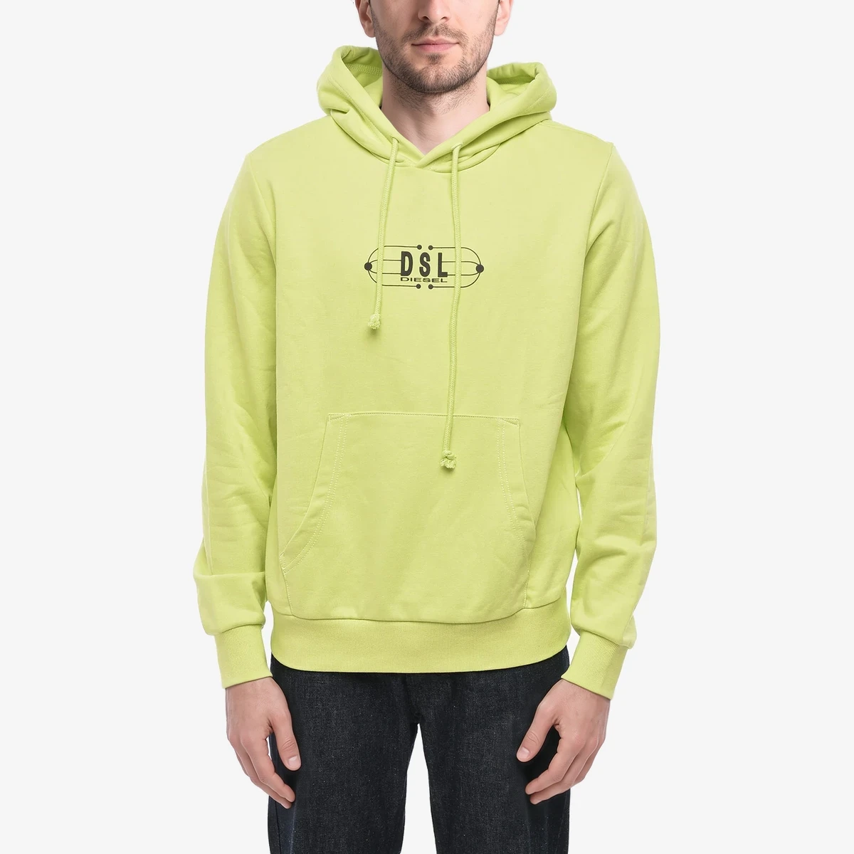 Diesel Solid Hooded Sweatshirt S-GINN with Monogram Embroidery in Yellow