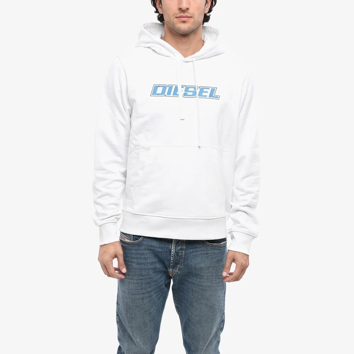 Diesel Brushed Cotton Hoodie with Oversized Pocket in White