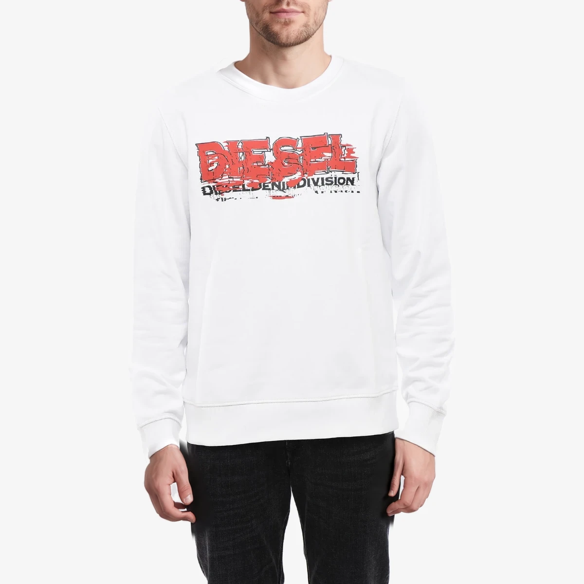Diesel Solid Color Crewneck Sweatshirt S-GINN-K40 with Printed Logo in White