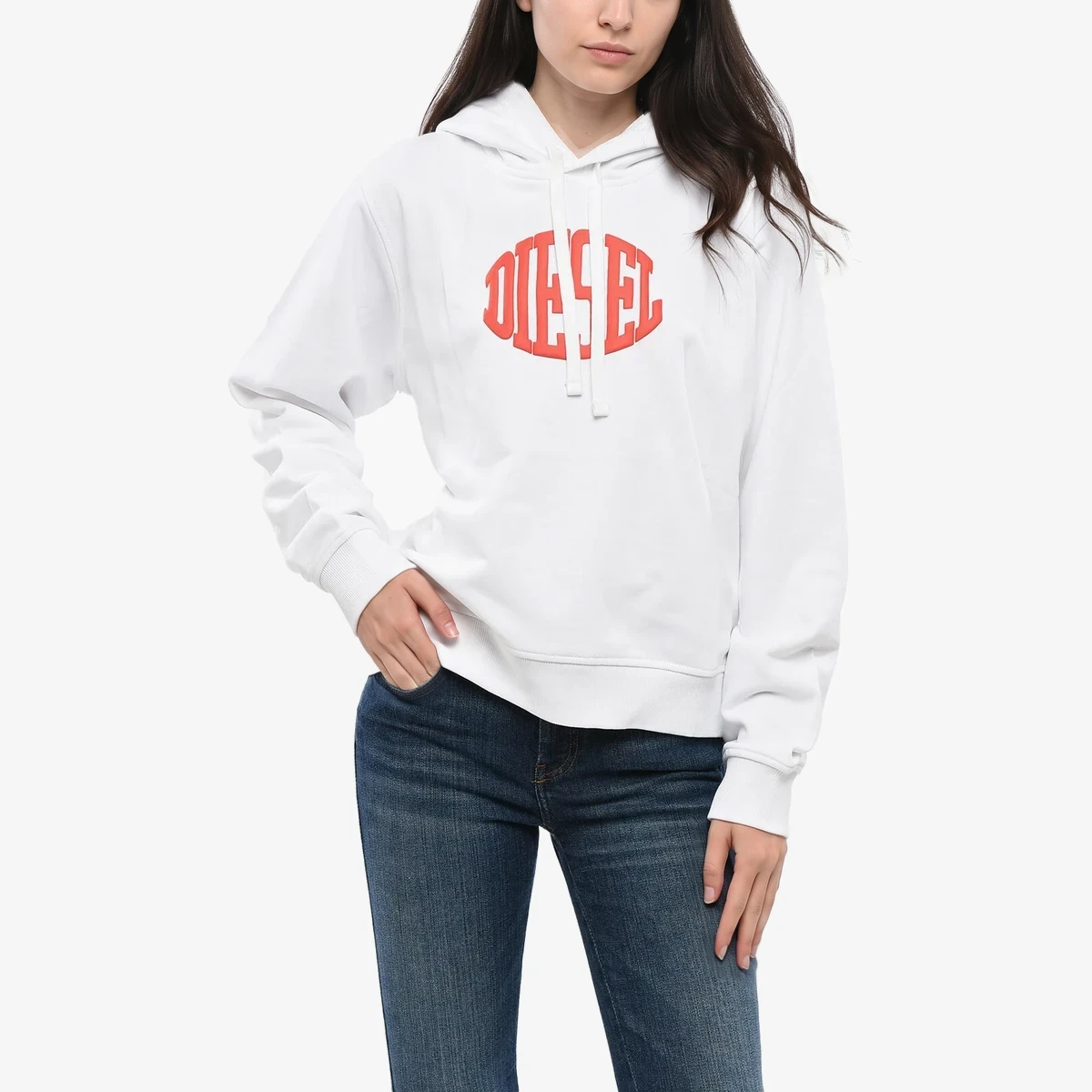 Diesel Brushed Cotton Hoodie with Embossed Logo in White