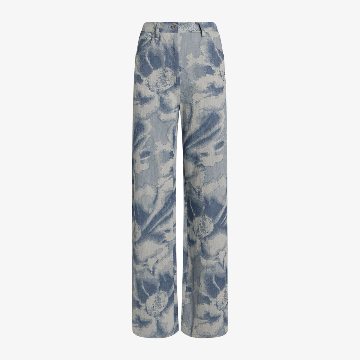 MSGM Floral Jacquard Wide-Leg Trousers in Light Blue