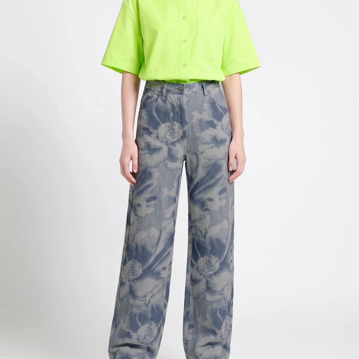 Floral Jacquard Wide-Leg Trousers ხედი 2