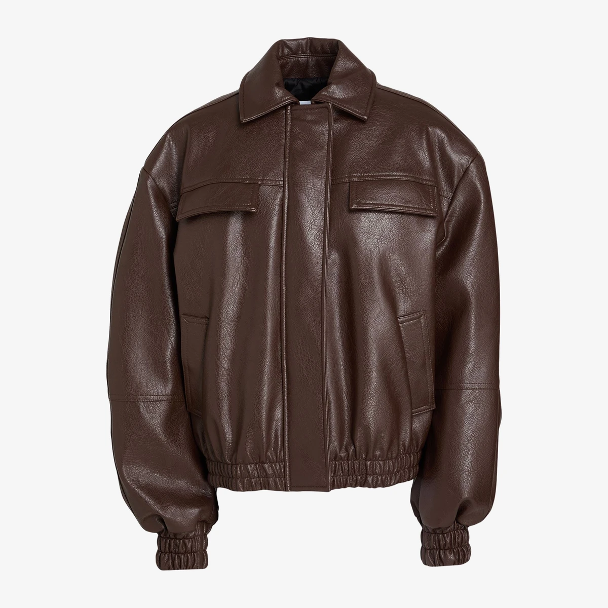 MSGM Faux Leather Bomber Jacket in Brown
