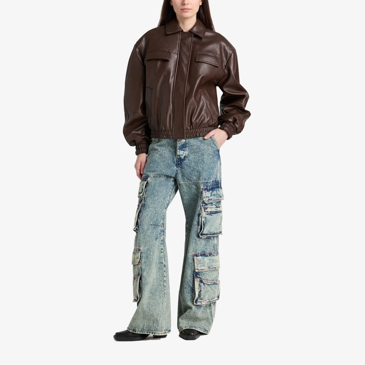 Faux Leather Bomber Jacket view 2