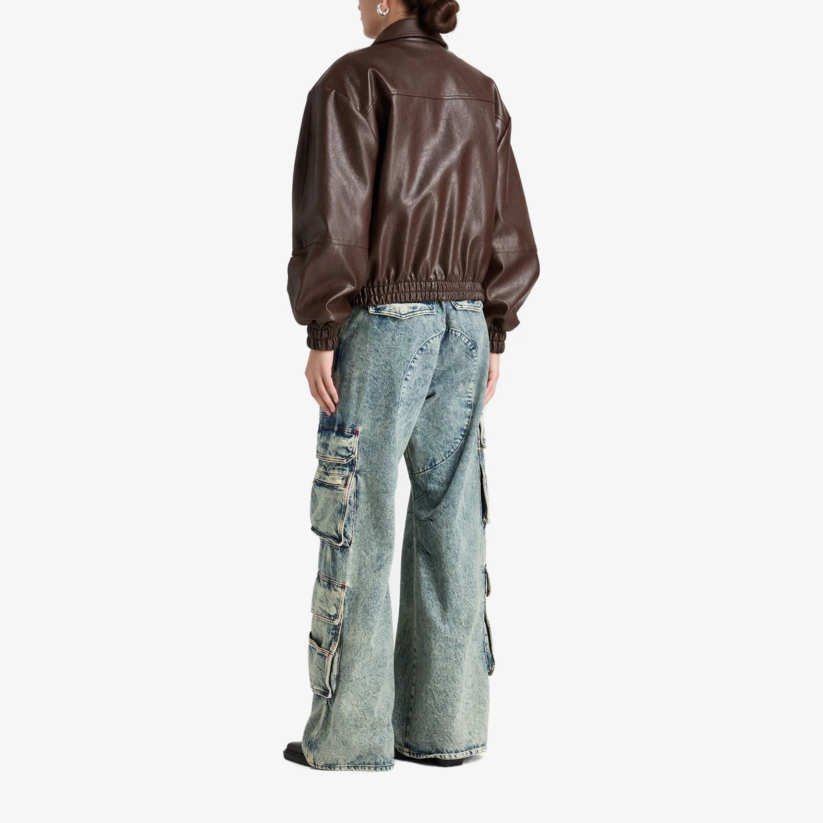 Faux Leather Bomber Jacket view 3