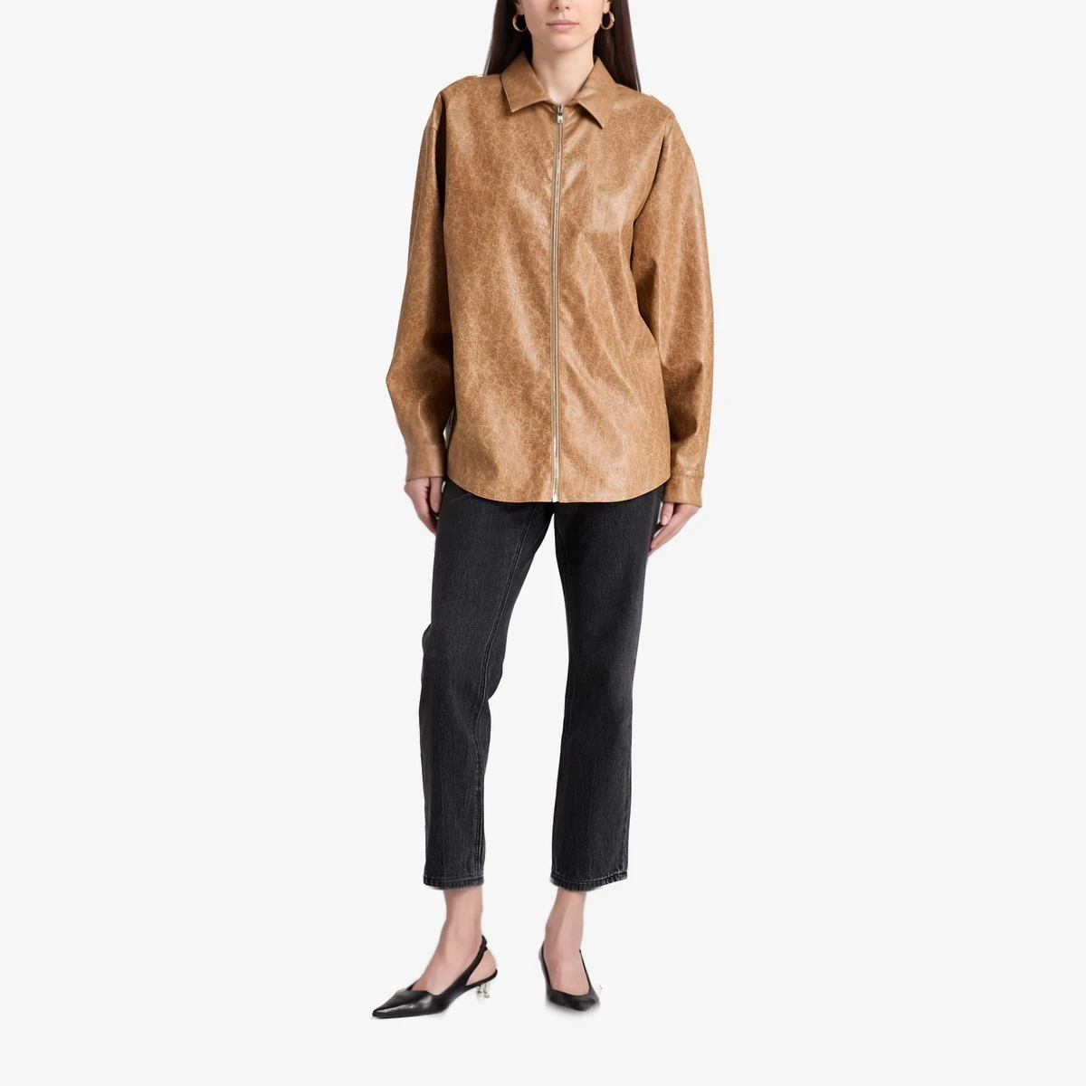Faux Leather Zip Jacket ხედი 2