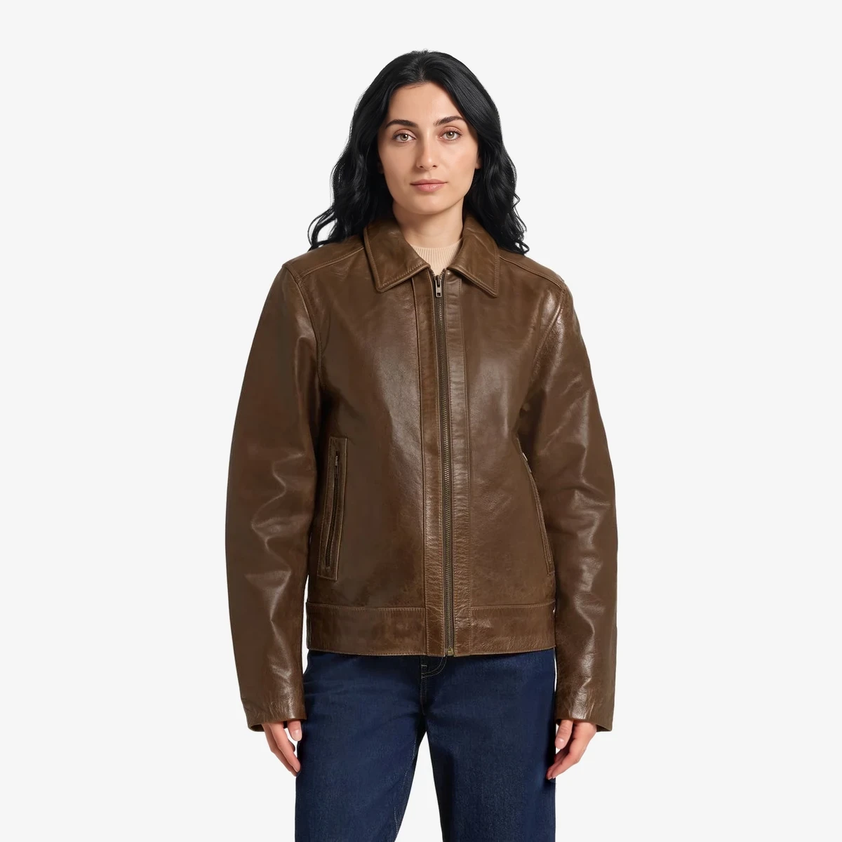 AIM Leather Jacket in Brown
