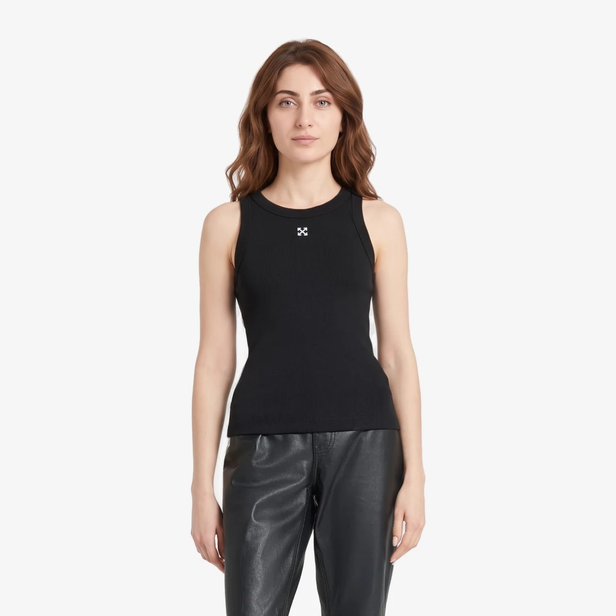 Off-White Ribbed Tank Top in Black