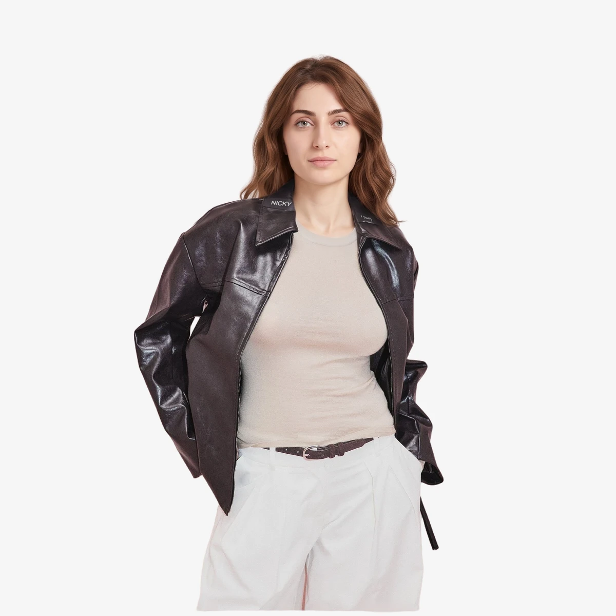 Zip-Detail Faux Leather Jacket ხედი 2