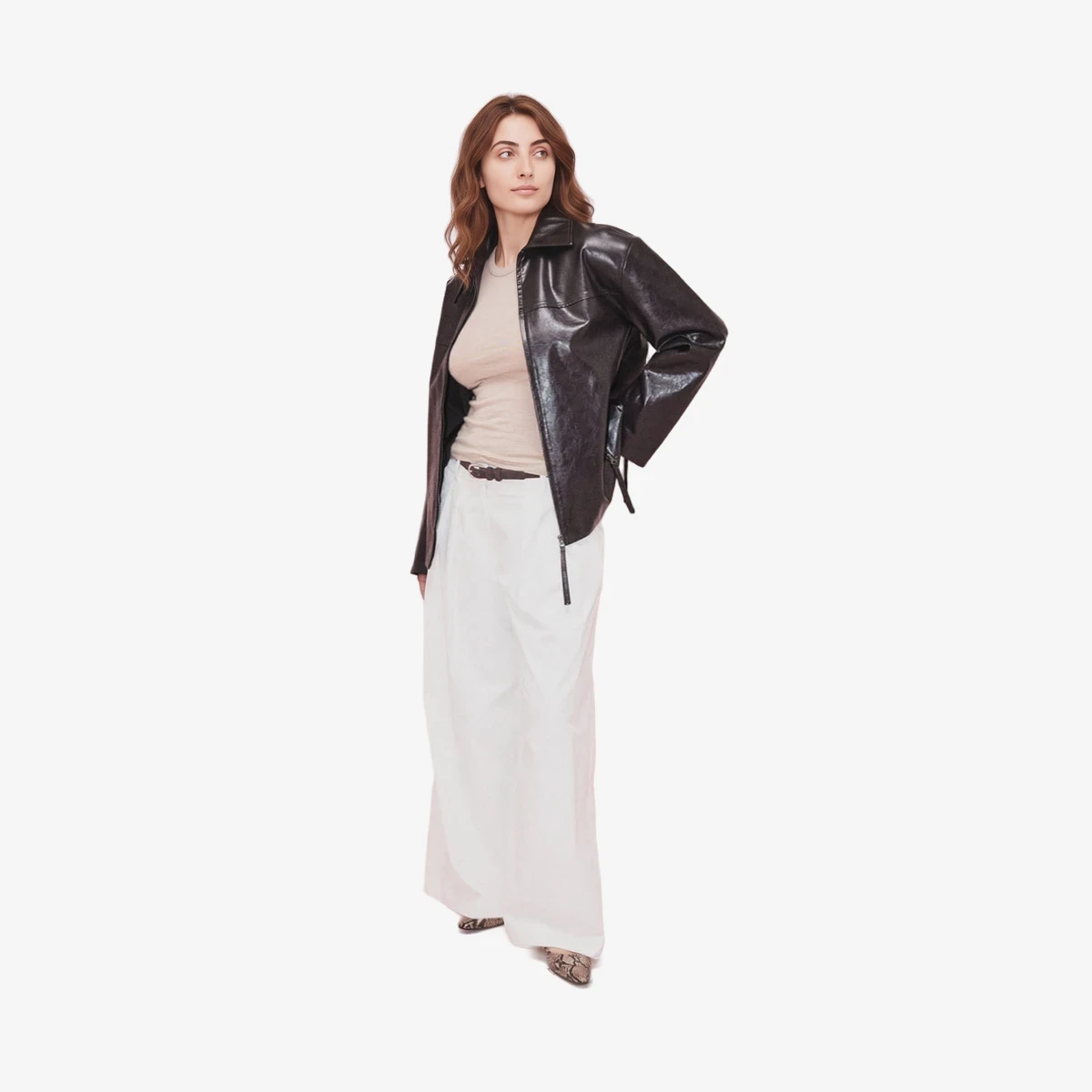 Zip-Detail Faux Leather Jacket ხედი 3