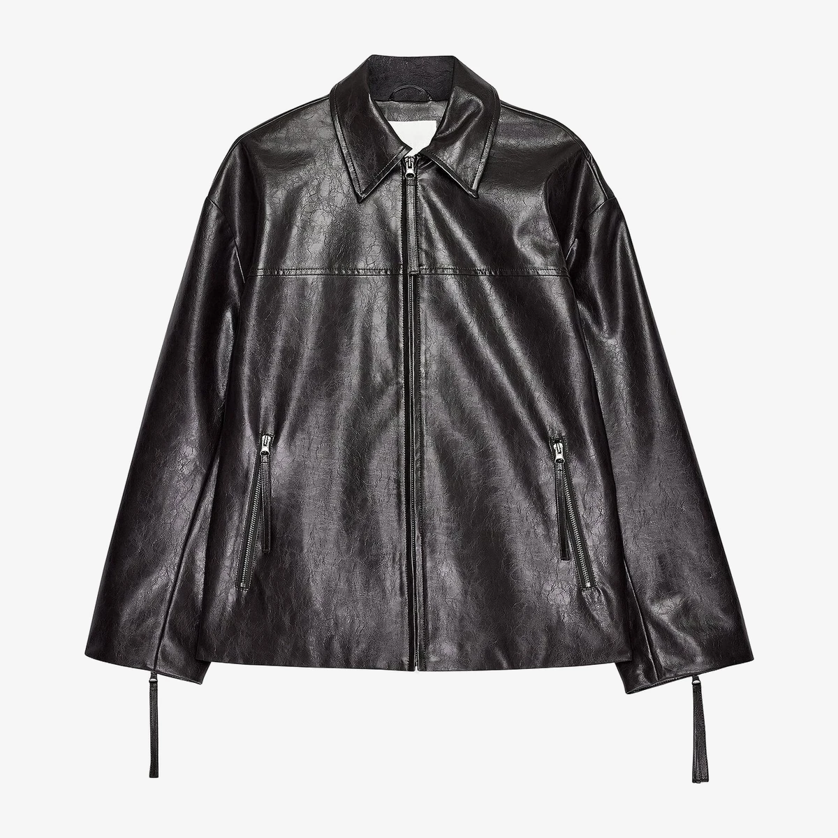 Zip-Detail Faux Leather Jacket ხედი 4