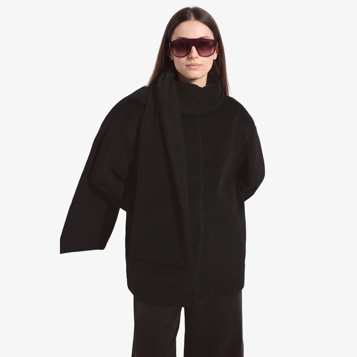 NA-KD Short Coat with Scarf in Black