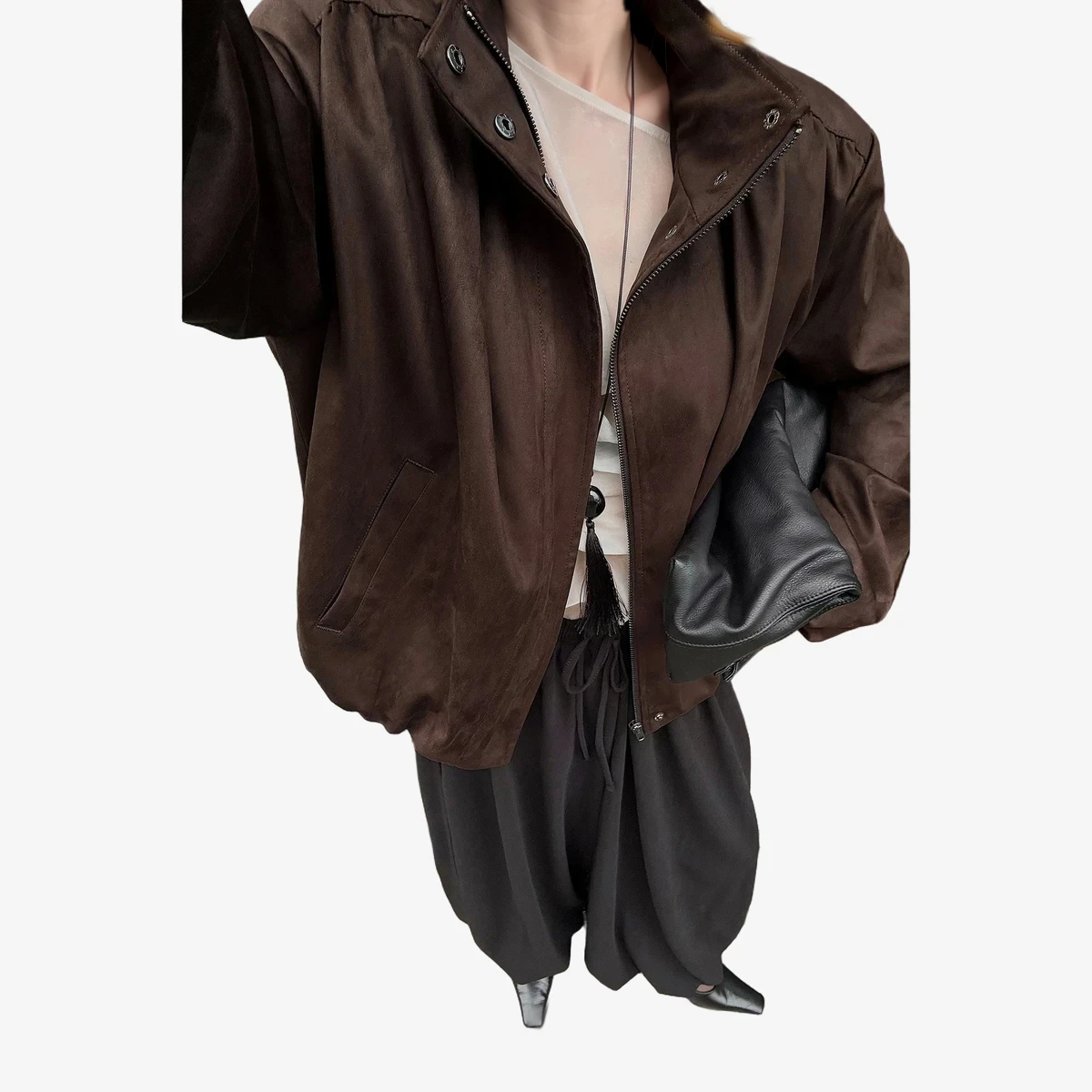 NA-KD Faux Suede Shoulder-Detail Jacket in Brown