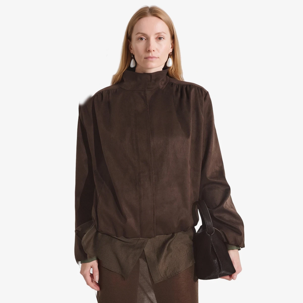 Faux Suede Shoulder-Detail Jacket вид 2