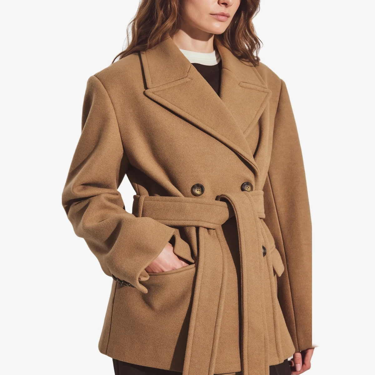 NA-KD Oversized Wool-Blend Short Coat in Beige