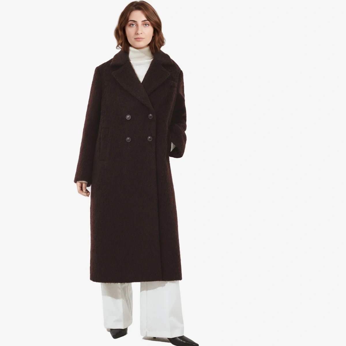 NA-KD Brushed Wool-Blend Straight Coat in Dark Brown