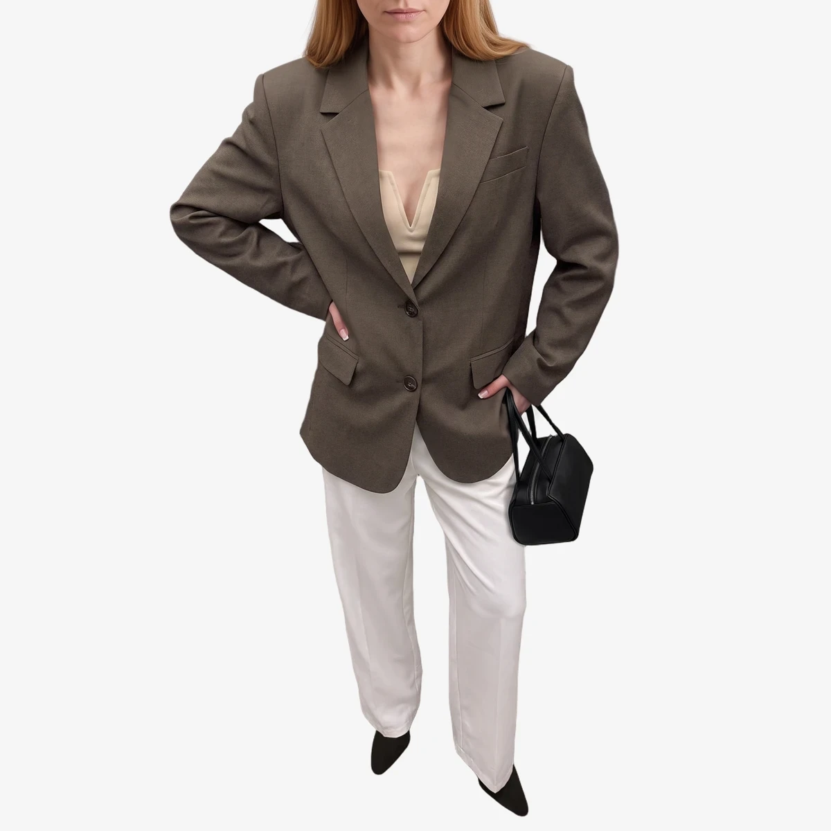 NA-KD Oversized Mélange Blazer in Taupe